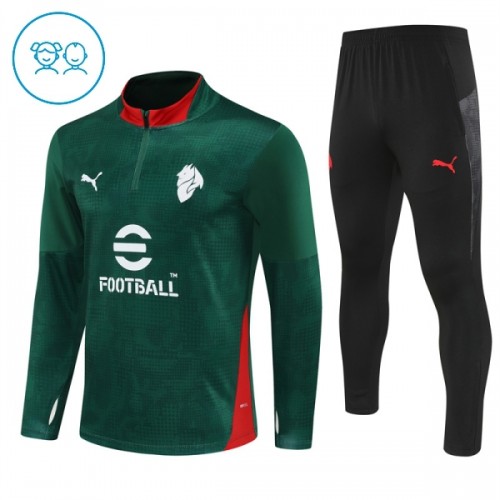 AC Milan Trainings Sweatshirt Quarter-zip 2025-26 Groene - Kids AC Milan Trainings Sweatshirt Quarter-zip 2025-26 Groene - Kids